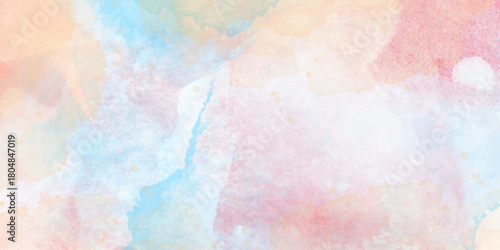 Modern light color painted watercolor grunge canvas for splash design. abstract watercolor background with paint. Divorces and drops. Colorful gradient ink colors effect hand drawn canvas background.	