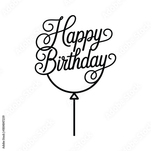 Elegant black happy birthday balloon cake topper