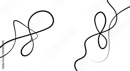 Abstract curve vector set, black flowing Bézier-style line art with dynamic motion and editable premium design