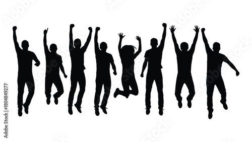 Happy people jumping silhouettes isolated on white background, Vector
