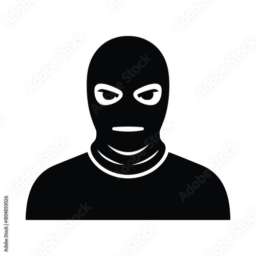 Black balaclava masked figure with white eyes icon