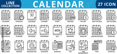 Calendar icon set outline style icon set collection vector illustration