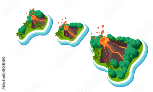 cartoon volcanic island eruption illustration
