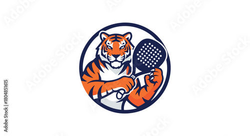 Tiger Holding a padel racket Vector Illustration for Sports and Games