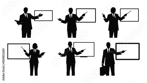 Business presenters silhouette set isolated on white background, Vector