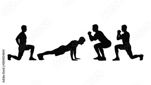 Workout poses silhouettes isolated on white background, Vector