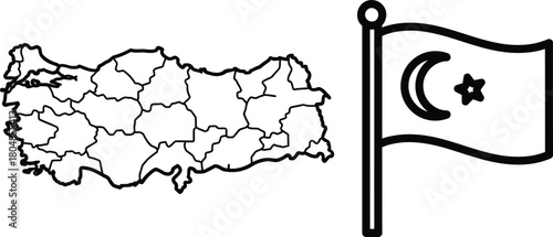 Turkey Outline Map with National Flag featuring Crescent and Star Symbol representing Turkish Identity and Culture highlighting Geography and Patriotism as an Illustration