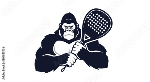 Angry Gorilla Holding Padel Racket EPS Design | Strong Ape Mascot Illustration