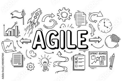 Agile methodology concept with icons and illustrations of tools and processes