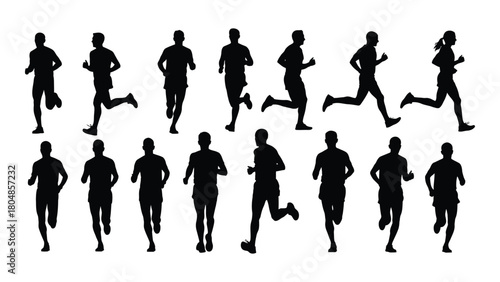 Running people silhouettes collection isolated on white background, Vector