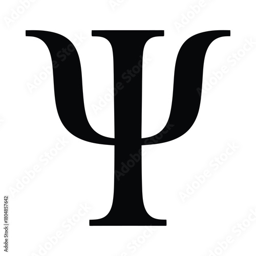 Black psi symbol on white background