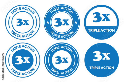 Triple Action - vector label for packaging label design. Triple Action sign, logo, badge, icon, sticker, label, emblem, stamp, symbol, black, line, flat vector, isolated illustration.