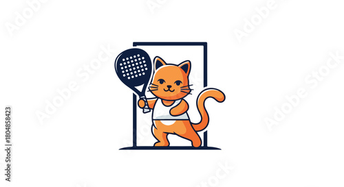 Cartoon Cat Playing Padel Tennis with Racket Illustrationx
