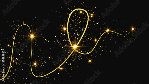 Gold glittering confetti wave and stardust