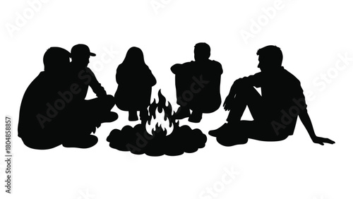 Campfire group silhouette isolated on white background, Vector