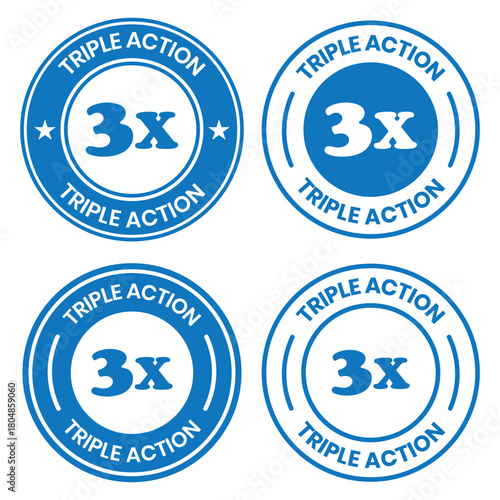 Triple Action - vector label for packaging label design. Triple Action sign, logo, badge, icon, sticker, label, emblem, stamp, symbol, black, line, flat vector, isolated illustration.