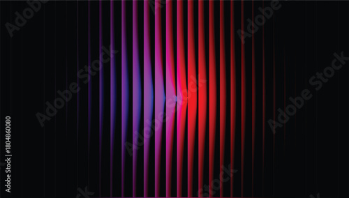 Abstract Neon Glowing Vertical Bars Background with Radiant Red, Pink, Blue, and Purple Light on Black