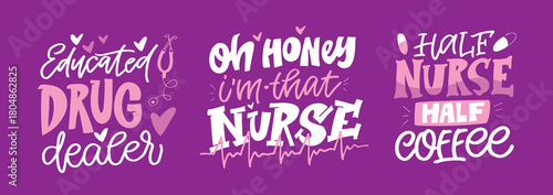 Funny hand drawn doodle lettering quote about Nurse. Lettering for t-shirt design, mug print, bag print, clothes fashion. 100% hand drawn vector image.