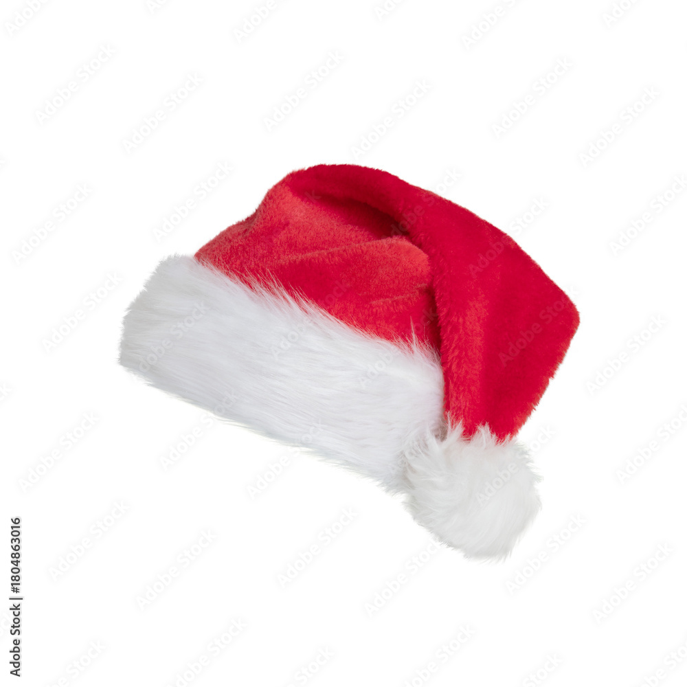 Obraz premium Festive Santa Hat in Red with White Fur - Cozy Holiday Accessory for Christmas Celebration