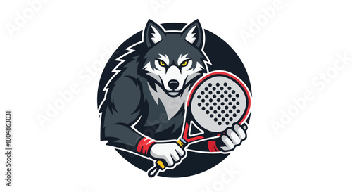 Wolf holding a padel racket icon logo design, perfect for sports teams, clubs, and padel related brands