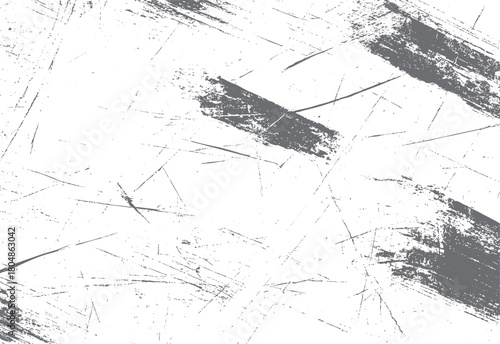 Abstract distressed grunge texture with rough grey brush strokes and fine scratches on white background