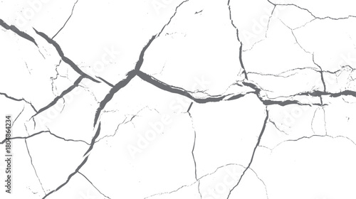 Abstract grey cracks and fissures on a stark white background with a distressed textured effect vector