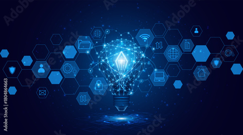 Electric or creative light bulb. Global internet connection concept for business. advanced digital technology	