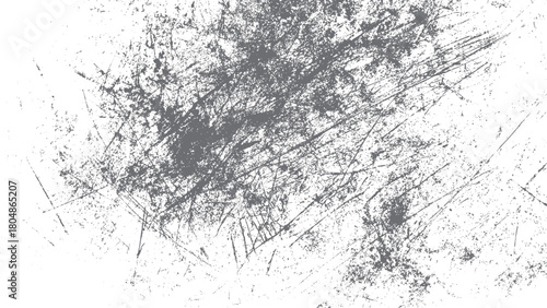 Abstract grey distressed texture with scattered dots and linear scratches on white background grunge