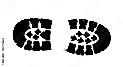 Footprints of a shoe, black ink on white background, showing the sole pattern.