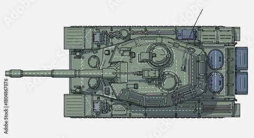 Top-down schematic illustration of a modern main battle tank in olive drab green.