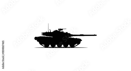 Silhouette of a tank on a white background, side view.