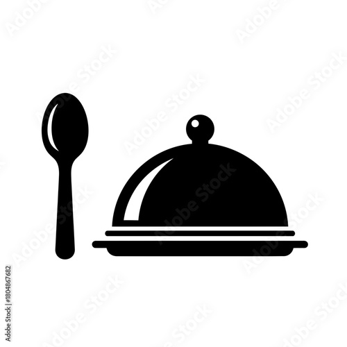 Food Serving Cloche Icon with Spoon – Restaurant Service Silhouette Vector