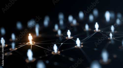 Conceptual representation of connection and network, showcasing interlinked figures in a digital space, symbolizing data relationships.