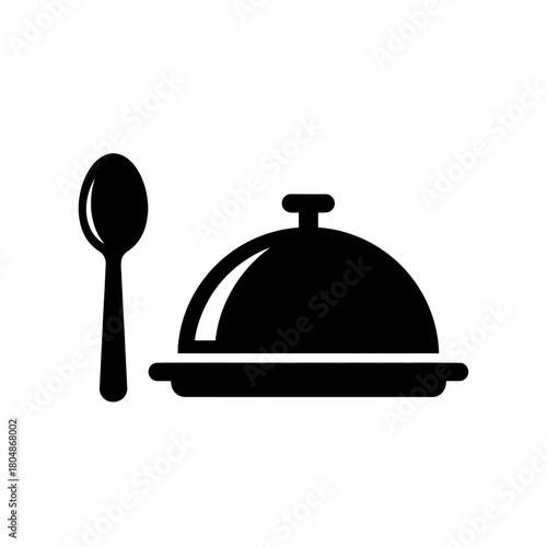 Food Serving Cloche Icon with Spoon – Restaurant Service Silhouette Vector