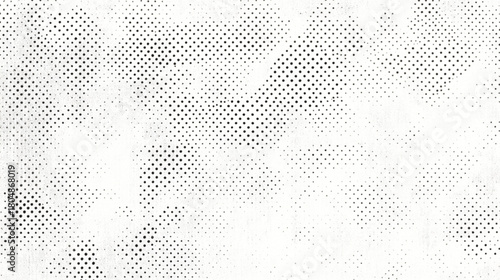 Black dots of varying sizes arranged in clusters on a textured white background creating a subtle gradient effect