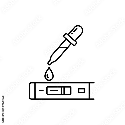 Medical Dropper Test Kit Icon – Diagnostic Sample Drop Line Art Vector