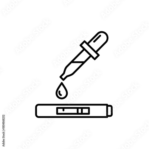 Medical Dropper Test Kit Icon – Diagnostic Sample Drop Line Art Vector