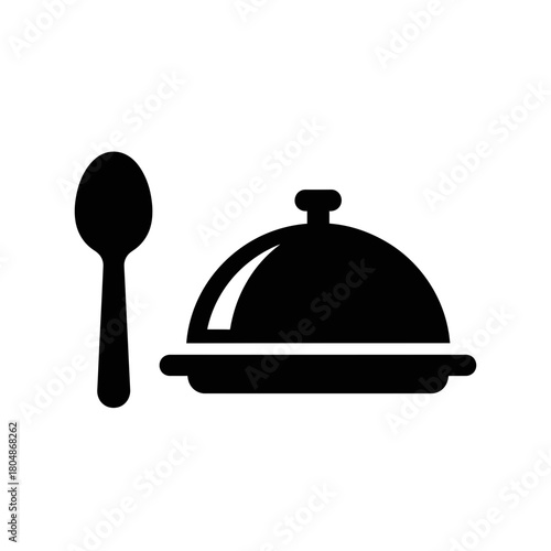 Food Serving Cloche Icon with Spoon – Restaurant Service Silhouette Vector