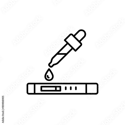 Medical Dropper Test Kit Icon – Diagnostic Sample Drop Line Art Vector