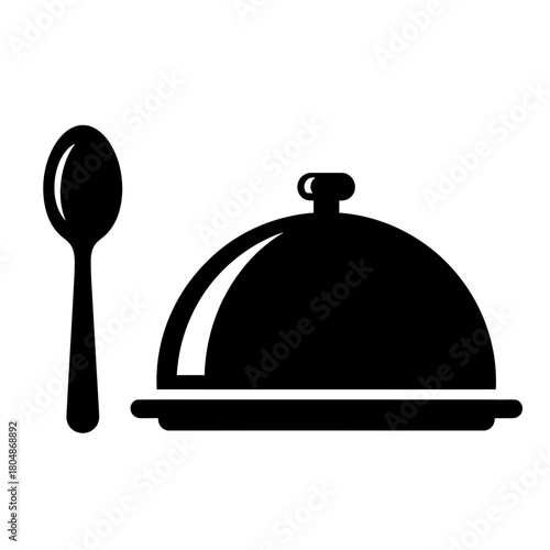 Food Serving Cloche Icon with Spoon – Restaurant Service Silhouette Vector