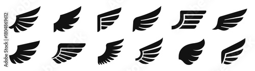 Wings icons set. Flying, bird, angel, flight. Wing symbol on white background - stock vector.