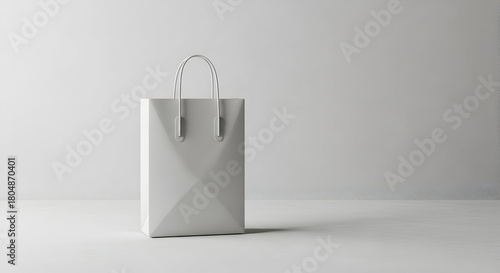 Minimal White Shopping Bag on Neutral Studio Background.