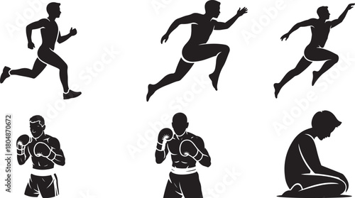 Silhouettes of athletes runners and boxers on a white background vector