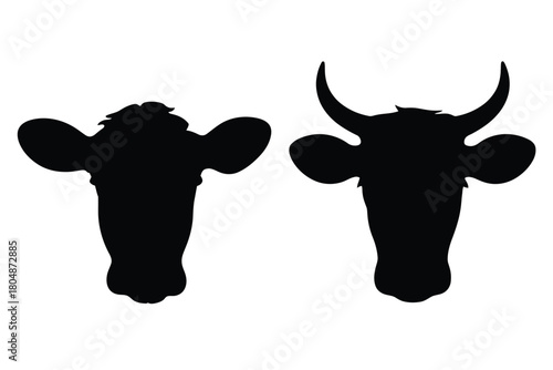 Two black silhouette cow heads are displayed side by side against a white background.