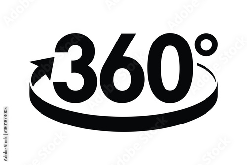 A graphic illustration of a 360 degree icon with an arrow.