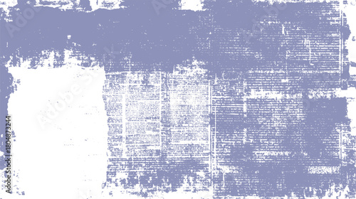 Distressed vintage newspaper texture with faded text and abstract purple overlay background blue