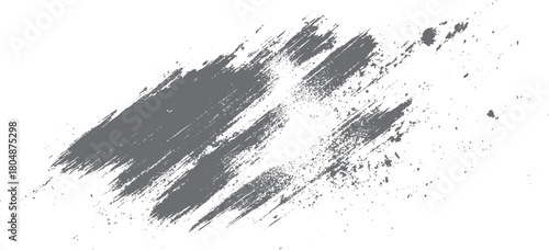 Gray textured brush stroke with scattered speckles on a white background abstract grunge pattern vector