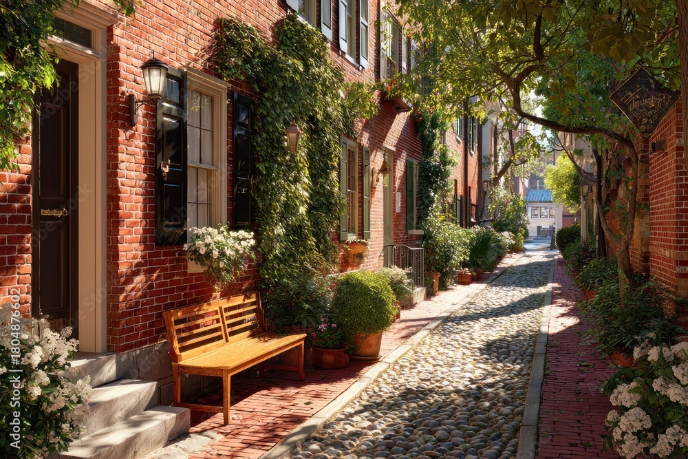Fototapeta premium Beacon Hill Charm - A Serene Streetscape in Boston.