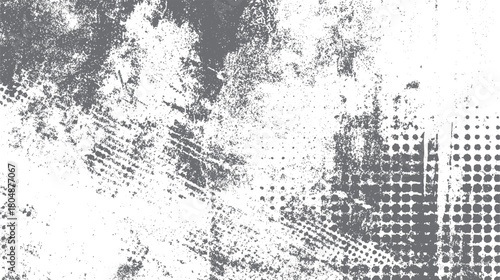 Grey distressed grunge texture with halftone dots and speckles on white background abstract pattern vector