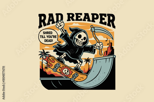 Rad Reaper Skateboarder Grim Reaper Character.